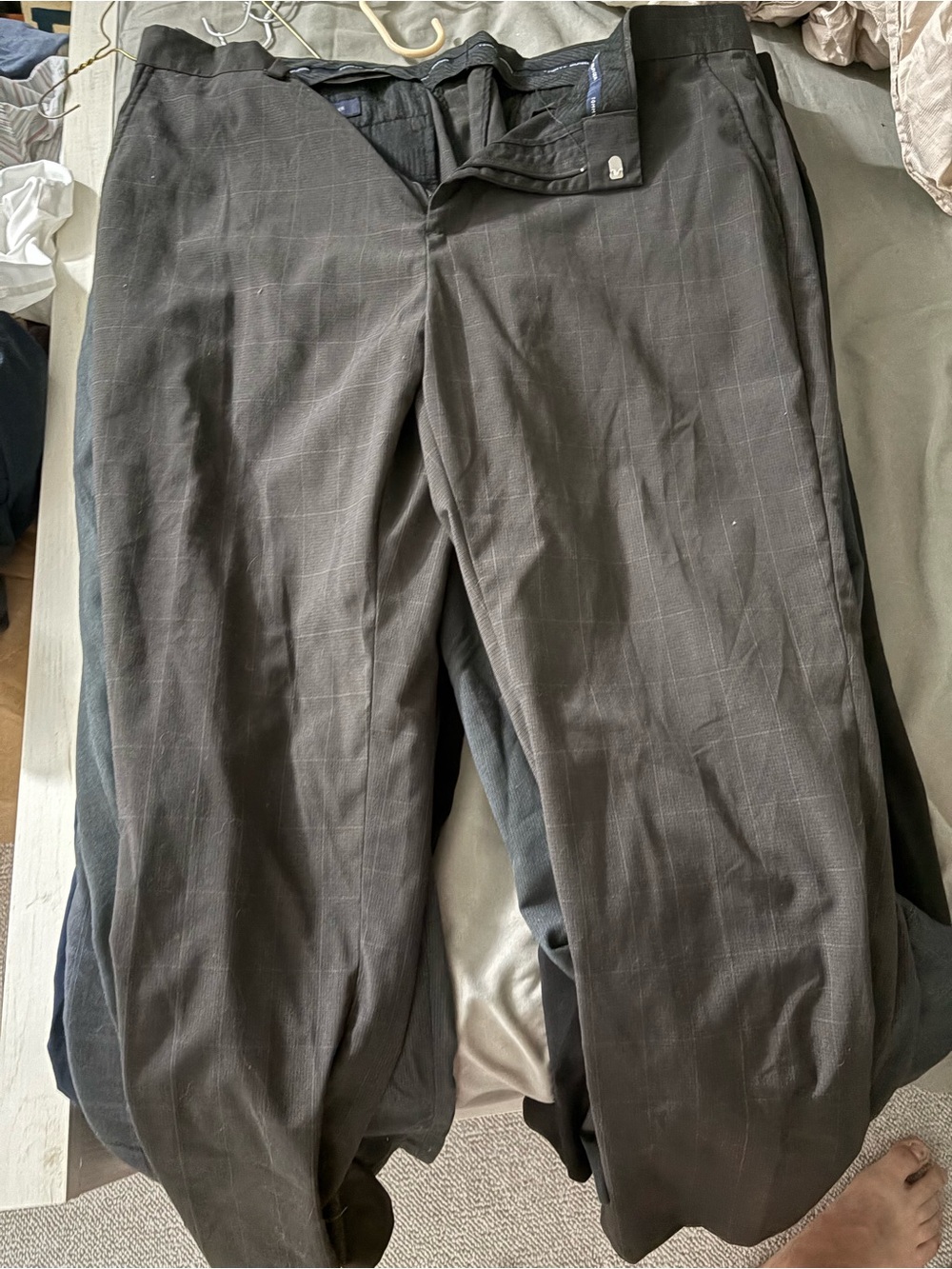 Mens Dark Charcoal Windowpane Dress Pants